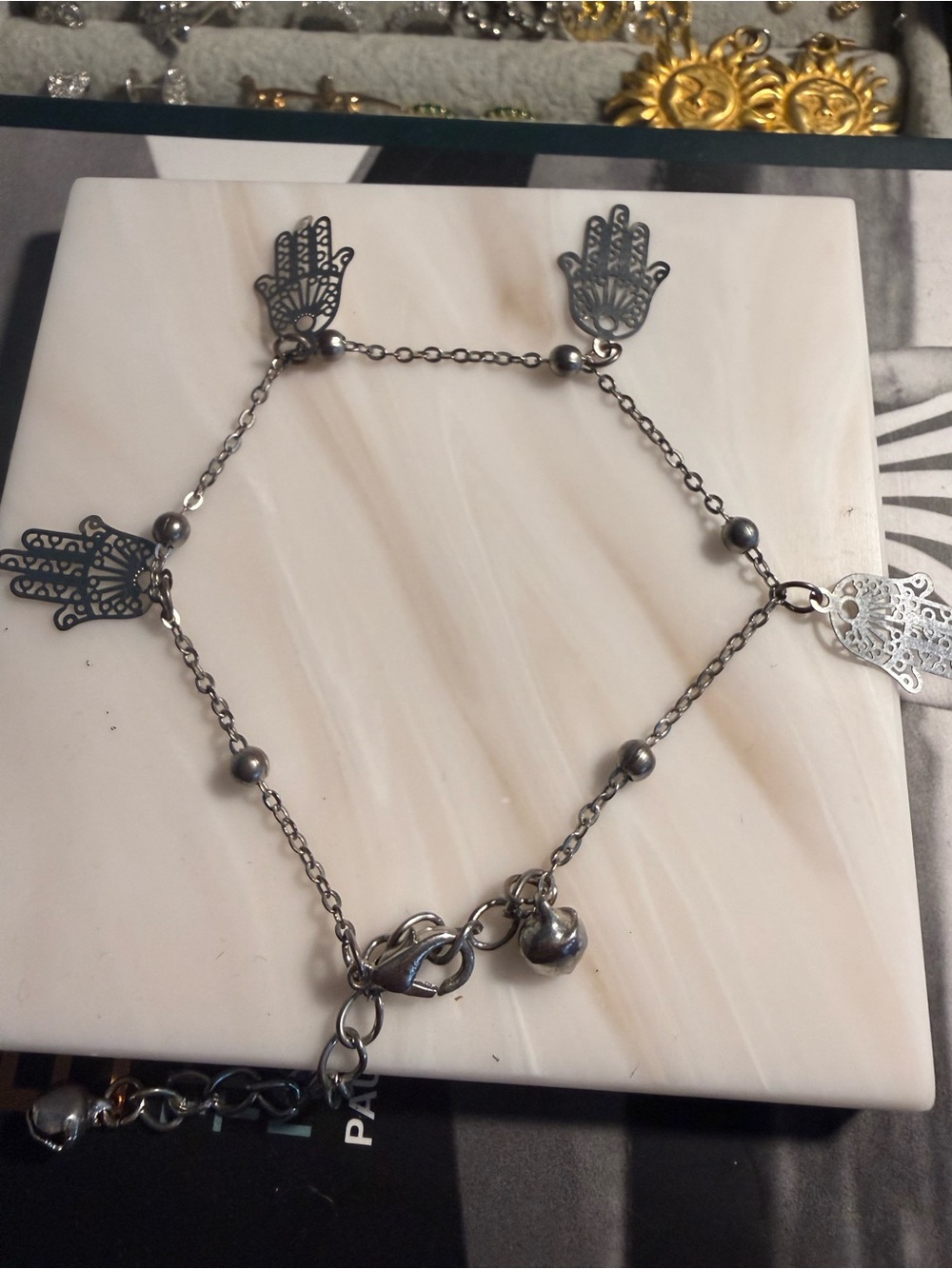 Sterling-Style Silver Hamsa Charm Bracelet - Women's Silver Bracelet